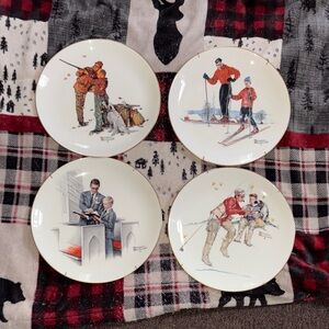 Norman Rockwell Illustrated Collector Plates Set - Red, Black, White